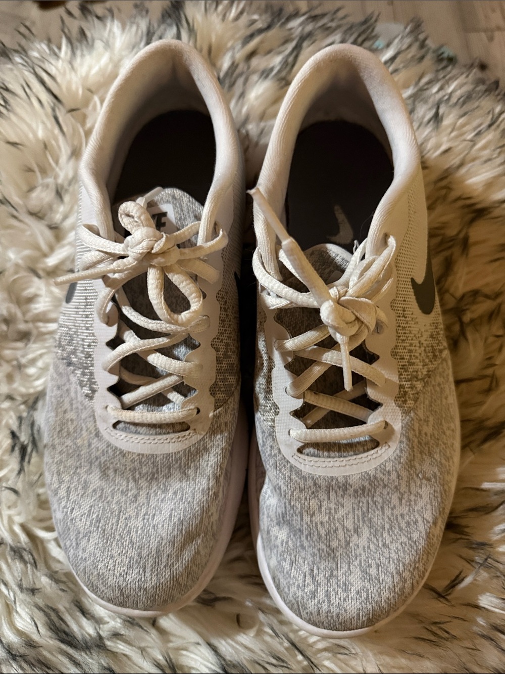 Nike White and Light Gray Knit Low-Top Sneakers
